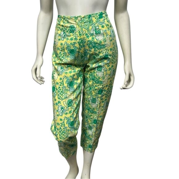 Vintage Lilly Pulitzer 🐸 Frog Print Green Yellow Ankle Pants High Rise Cropped - Picture 1 of 16